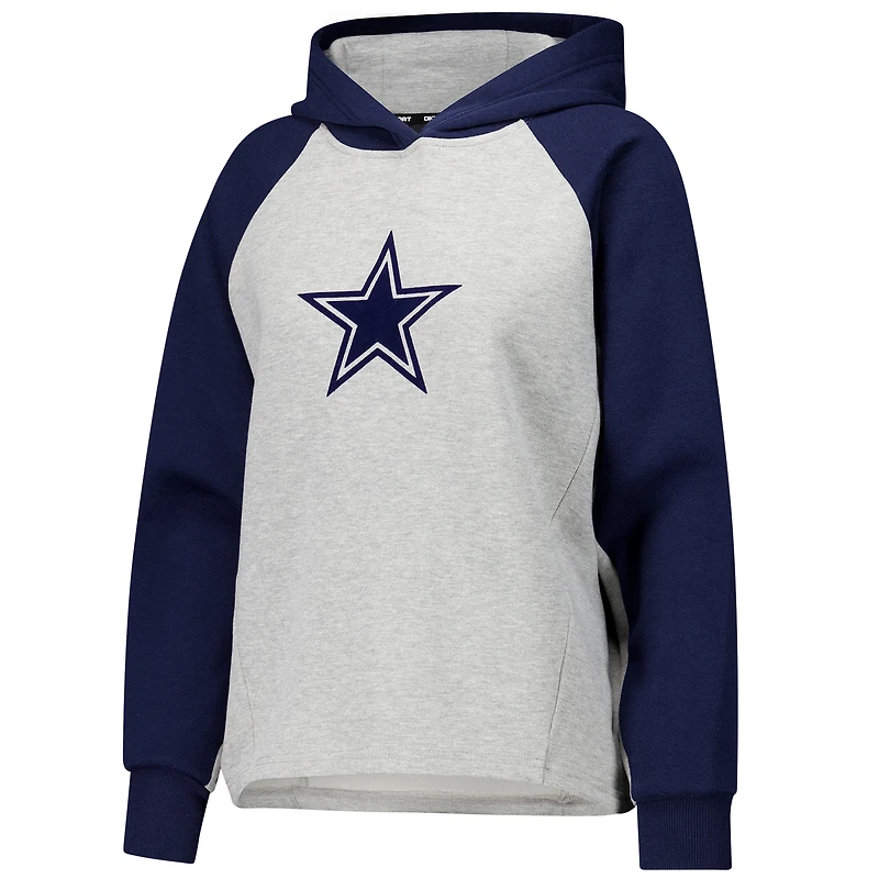 Sweat à capuche DKNY Sport gris/bleu marine pour femme, motif raglan court Dallas Cowboys Joy