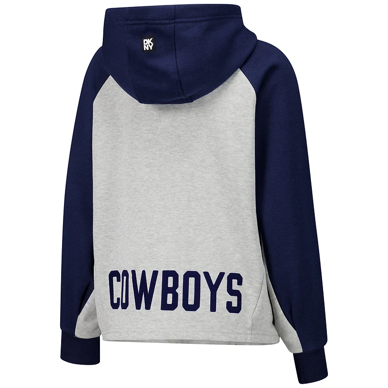 Sweat à capuche DKNY Sport gris/bleu marine pour femme, motif raglan court Dallas Cowboys Joy