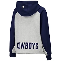 Sweat à capuche DKNY Sport gris/bleu marine pour femme, motif raglan court Dallas Cowboys Joy