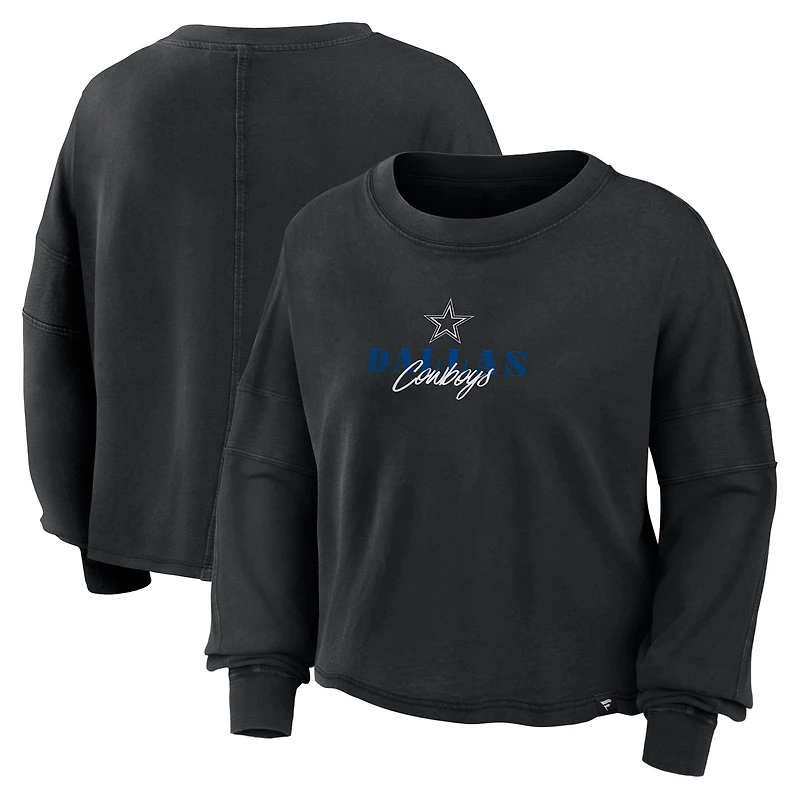 Haut oversize à manches longues et coupe carrée Dallas Cowboys noir pour femme (Fanatics)