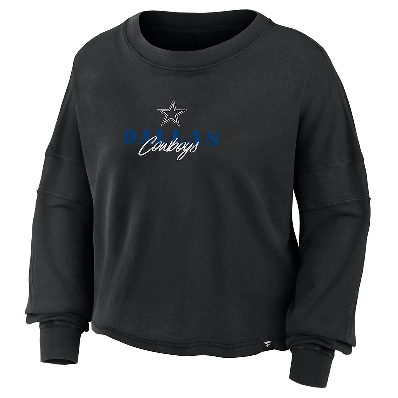 Haut oversize à manches longues et coupe carrée Dallas Cowboys noir pour femme (Fanatics)