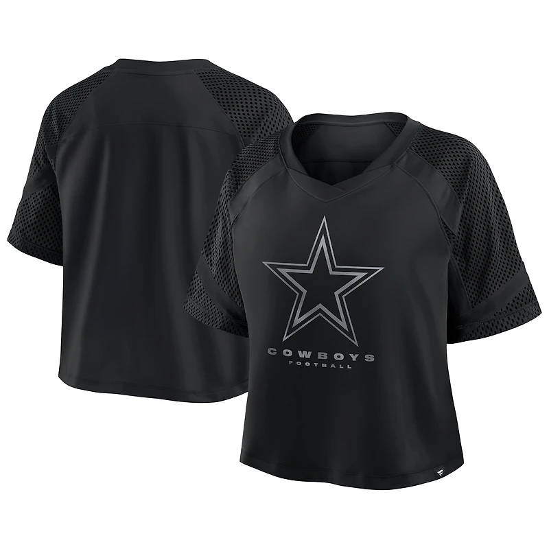 Maillot Fanatics noir à col en V et manches raglan surdimensionnées pour femme des Cowboys de Dallas