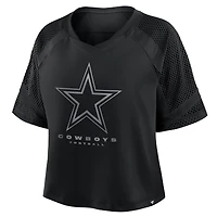 Maillot Fanatics noir à col en V et manches raglan surdimensionnées pour femme des Cowboys de Dallas