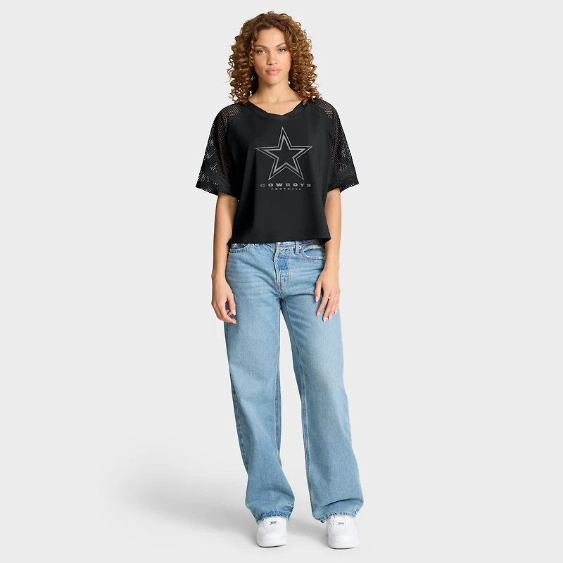 Women's Fanatics Black Dallas Cowboys Oversized Raglan V-Neck Blackout Fashion Jersey