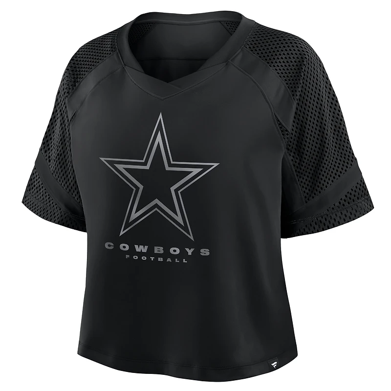 Women's Fanatics Black Dallas Cowboys Oversized Raglan V-Neck Blackout Fashion Jersey