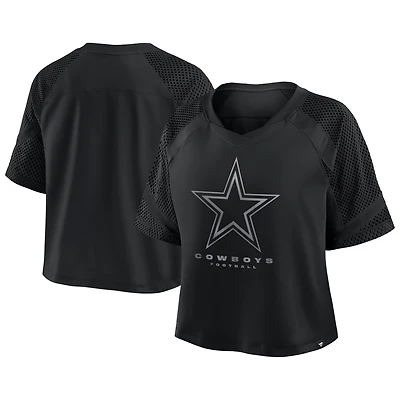 Maillot Fanatics noir à col en V et manches raglan surdimensionnées pour femme des Cowboys de Dallas