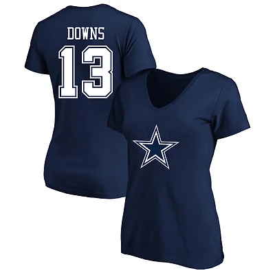 Women's Fanatics Caleb Downs Navy Dallas Cowboys Plus Name & Number V-Neck T-Shirt