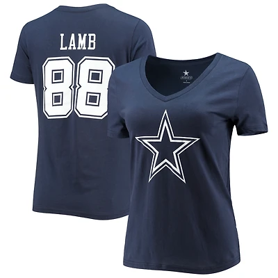 Fanatics CeeDee Lamb Navy Dallas Cowboys Player Icon Nom et numéro T-shirt à col en V pour femmes