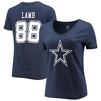 Fanatics CeeDee Lamb Navy Dallas Cowboys Player Icon Nom et numéro T-shirt à col en V pour femmes