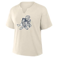 T-shirt boxy flammé Fanatics crème Dallas Cowboys pour femme