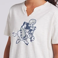 T-shirt boxy flammé Fanatics crème Dallas Cowboys pour femme