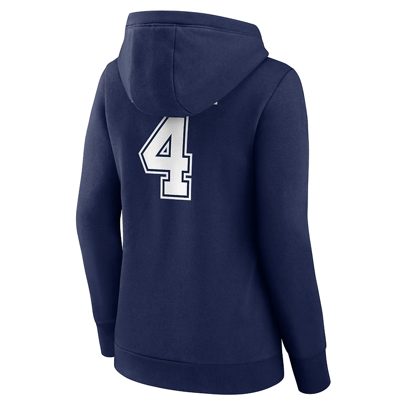 Women's Fanatics Dak Prescott Navy Dallas Cowboys Player Icon Name & Number V-Neck Pullover Hoodie