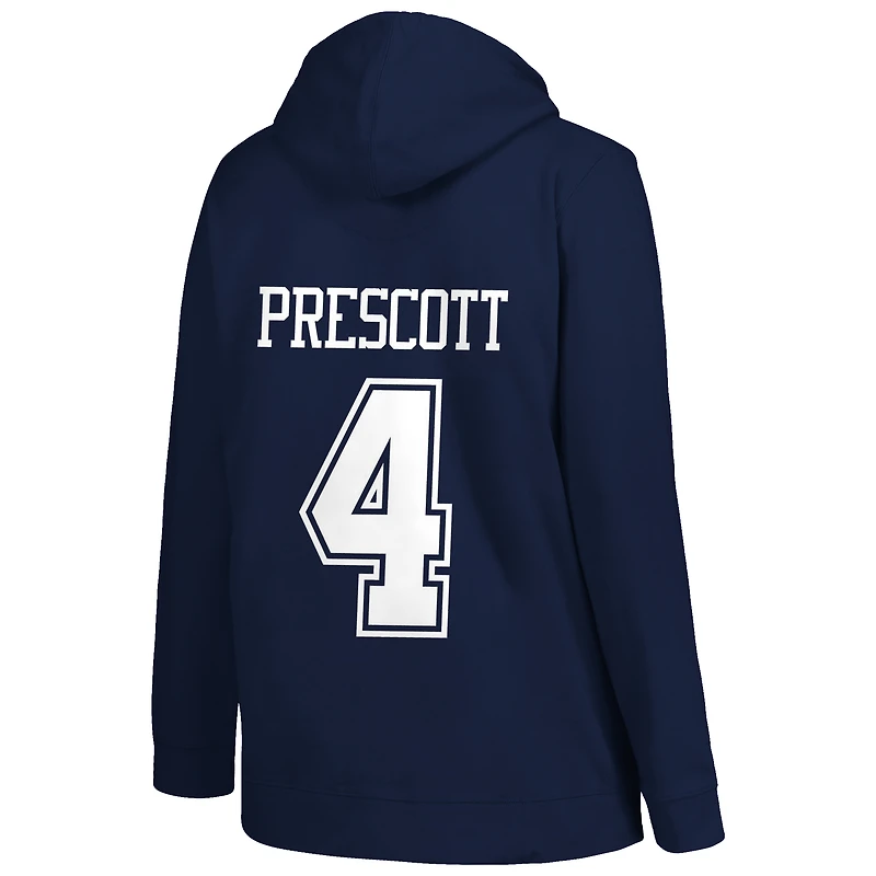Women's Fanatics Dak Prescott Navy Dallas Cowboys Plus Player Name & Number V-Neck Hoodie
