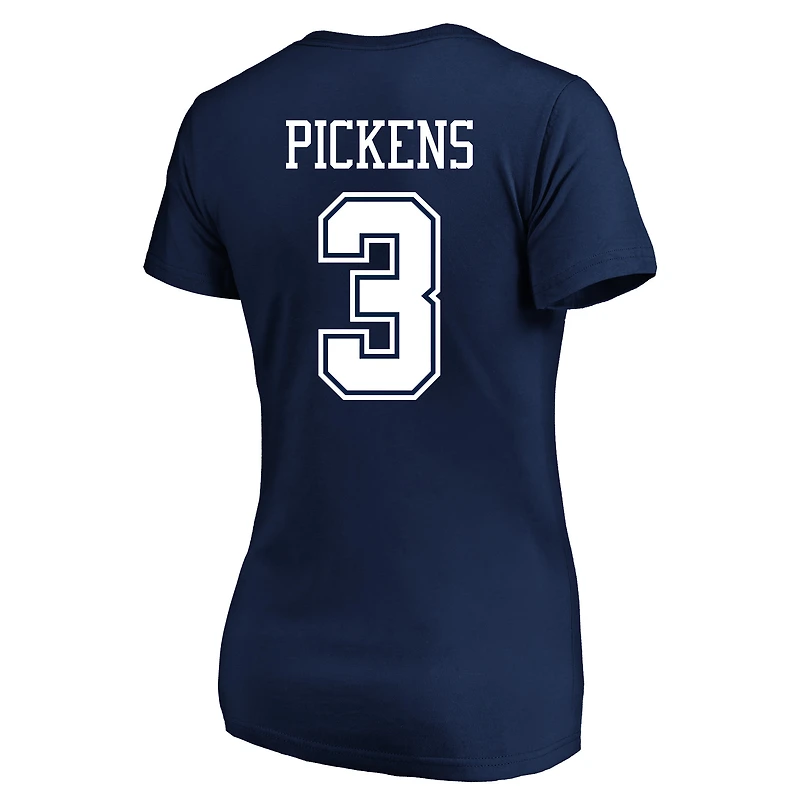 T-shirt à col en V pour femmes Fanatics George Pickens, bleu marine, Dallas Cowboys, grandes tailles, nom et numéro