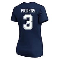 T-shirt à col en V pour femmes Fanatics George Pickens, bleu marine, Dallas Cowboys, grandes tailles, nom et numéro