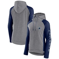 Sweat à capuche entièrement zippé Fanatics gris/marine Dallas Cowboys Blind Side Raglan pour femmes