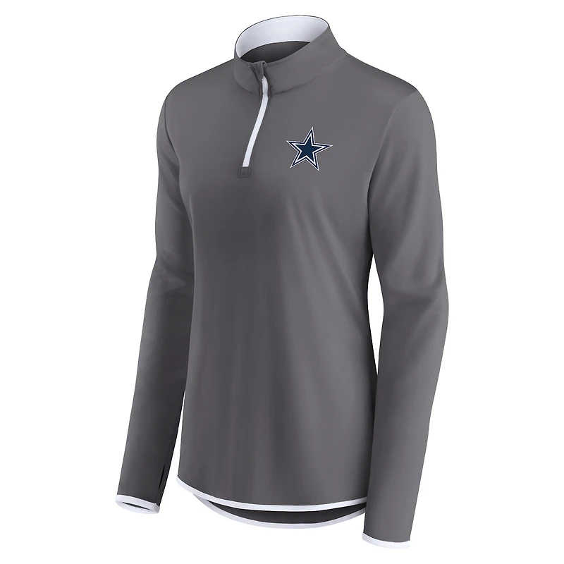 Women's Fanatics Gray Dallas Cowboys Corner Long Sleeve 1/4 Zip Top