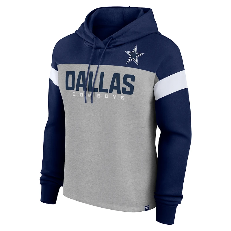Sweat à capuche enfiler Fanatics pour femme gris chiné/bleu marine Dallas Cowboys Bold Play Call