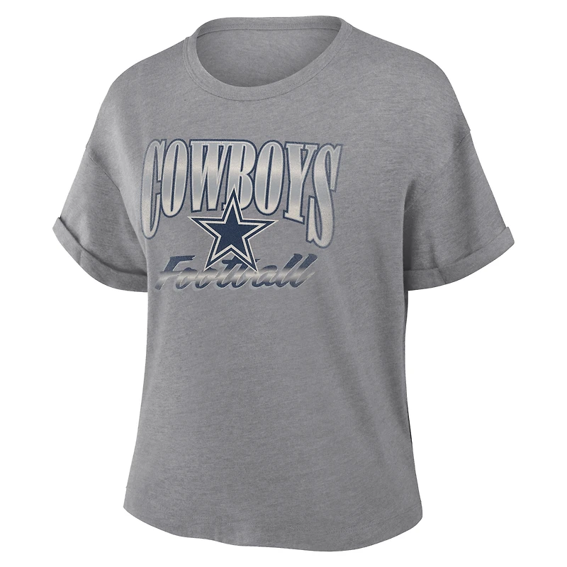 T-shirt Fanatics Heather Gray Dallas Cowboys Overplayed Tribute pour femme, coupe carrée, en mélange de trois matières