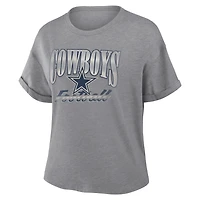 T-shirt Fanatics Heather Gray Dallas Cowboys Overplayed Tribute pour femme, coupe carrée, en mélange de trois matières