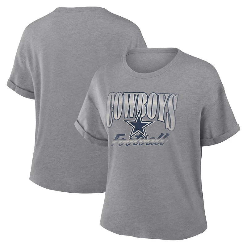Women's Fanatics Heather Gray Dallas Cowboys Overplayed Tribute Tri-Blend Boxy T-Shirt
