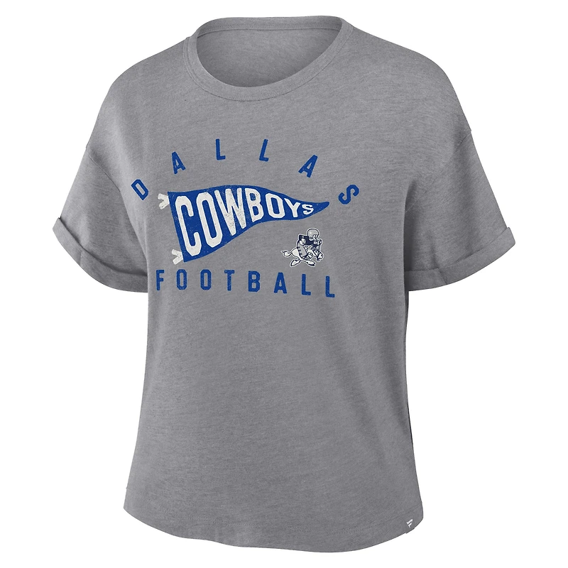 Women's Fanatics Heather Gray Dallas Cowboys Pennant Wave Tribute Tri-Blend Boxy T-Shirt