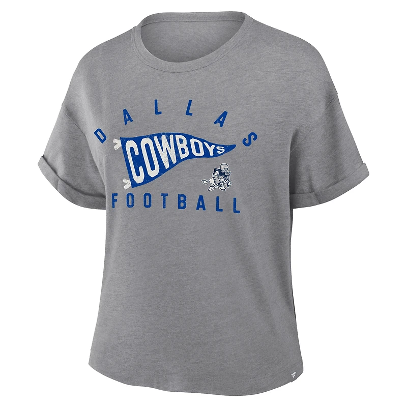 Women's Fanatics Heather Gray Dallas Cowboys Pennant Wave Tribute Tri-Blend T-Shirt