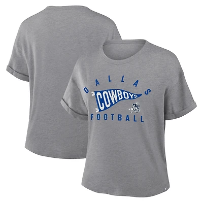 Women's Fanatics Heather Gray Dallas Cowboys Pennant Wave Tribute Tri-Blend T-Shirt