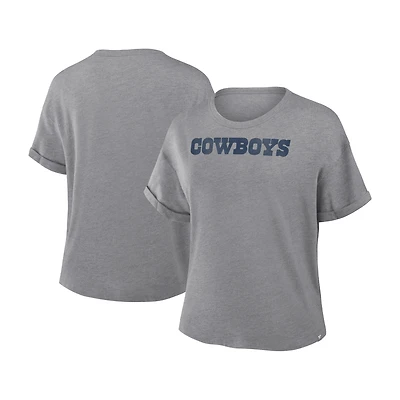 Women's Fanatics Heather Gray Dallas Cowboys Swing Pass Tri-Blend Boxy T-Shirt