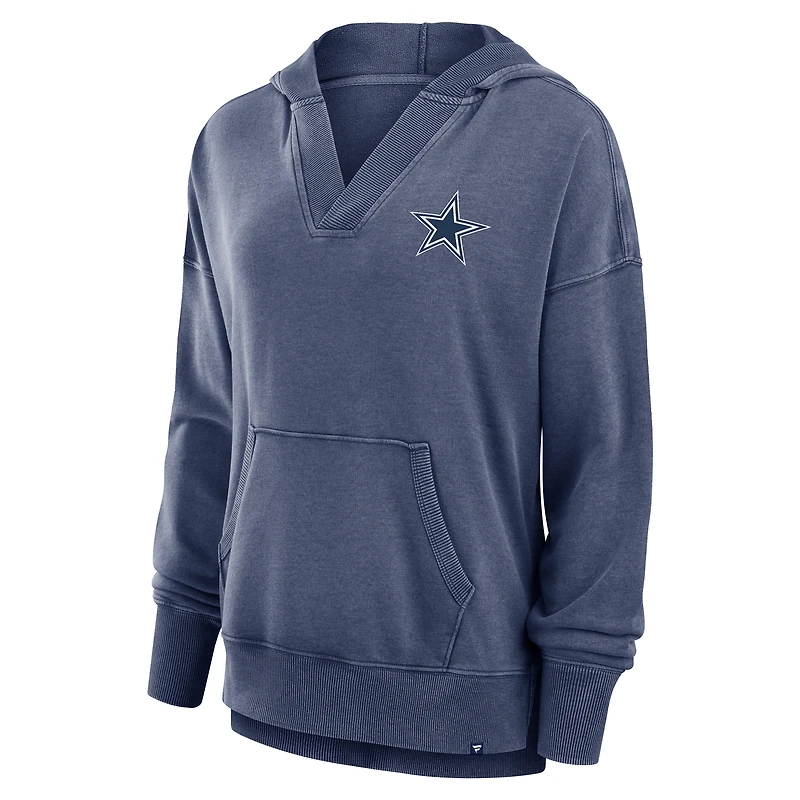 Women's Fanatics  Heather Navy Dallas Cowboys Initiative Snow Wash French Terry V-Neck Pullover Hoodie