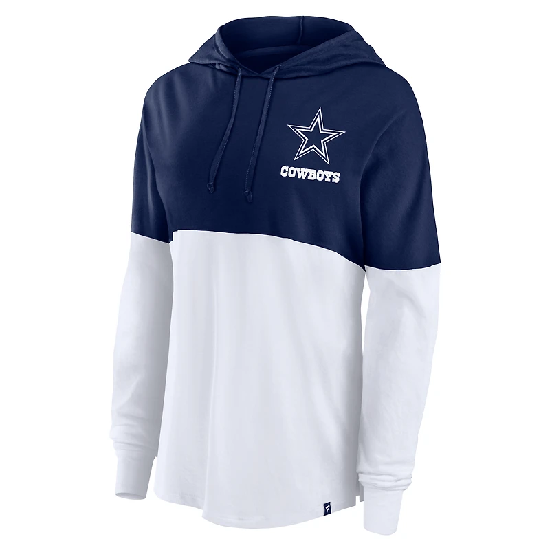 Women's Fanatics Navy/White Dallas Cowboys Backup Option Long Sleeve Hoodie T-Shirt