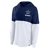 Women's Fanatics Navy/White Dallas Cowboys Backup Option Long Sleeve Hoodie T-Shirt