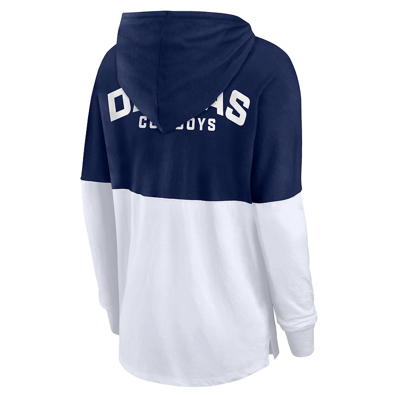 Women's Fanatics Navy/White Dallas Cowboys Backup Option Long Sleeve Hoodie T-Shirt
