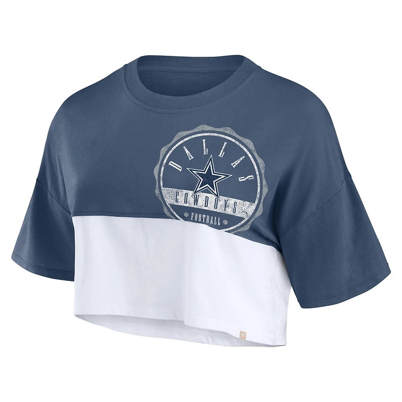T-shirt court fendu de couleur boxy Fanatics pour femmes, bleu marine/blanc, Dallas Cowboys