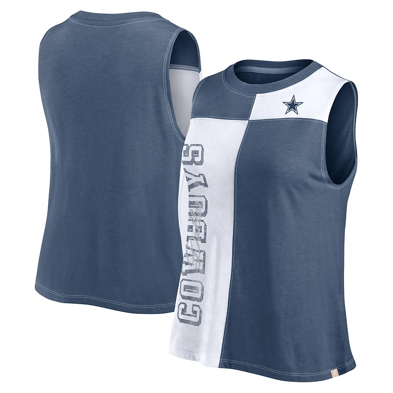 Débardeur color block Fanatics pour femmes bleu marine/blanc Dallas Cowboys Script