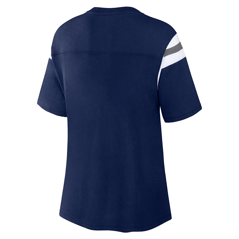 T-shirt à rayures gagnées Fanatics pour femmes, bleu marine, Dallas Cowboys