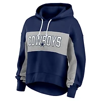 Women's Fanatics  Navy Dallas Cowboys Filled Stat Sheet Lighweight Modest Crop Hoodie