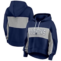 Women's Fanatics  Navy Dallas Cowboys Filled Stat Sheet Lighweight Modest Crop Hoodie
