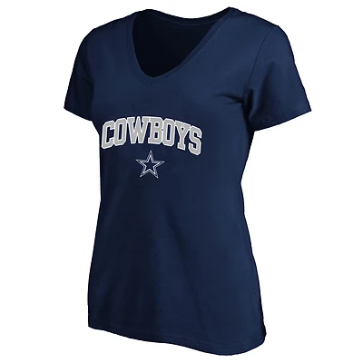 Women's Fanatics Navy Dallas Cowboys Plus Arch Over Logo V-Neck T-Shirt
