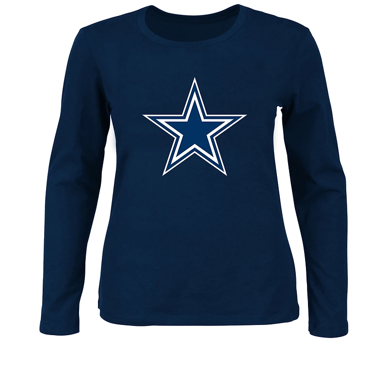 T-shirt à manches longues Fanatics bleu marine Dallas Cowboys pour femmes, grandes tailles, logo principal