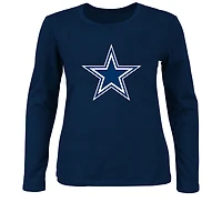 T-shirt à manches longues Fanatics bleu marine Dallas Cowboys pour femmes, grandes tailles, logo principal