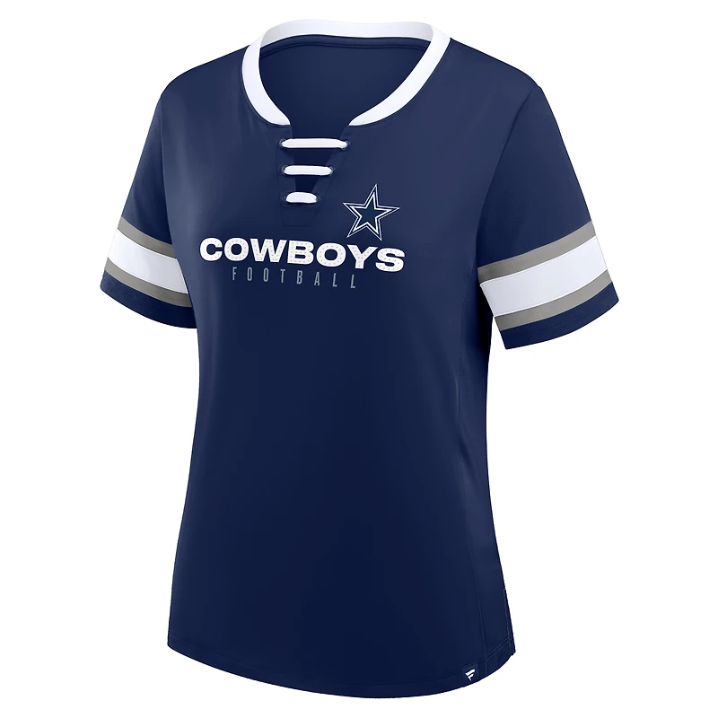 T-shirt à lacets et col en V Red Zone Athena pour femme, bleu marine, grande taille, des Cowboys de Dallas