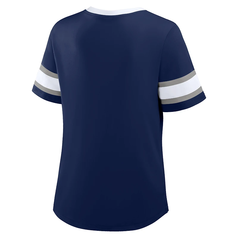 T-shirt à lacets et col en V Red Zone Athena pour femme, bleu marine, grande taille, des Cowboys de Dallas