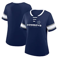Women's Fanatics Navy Dallas Cowboys Plus Red Zone Athena Lace-Up V-Notch Neck T-Shirt