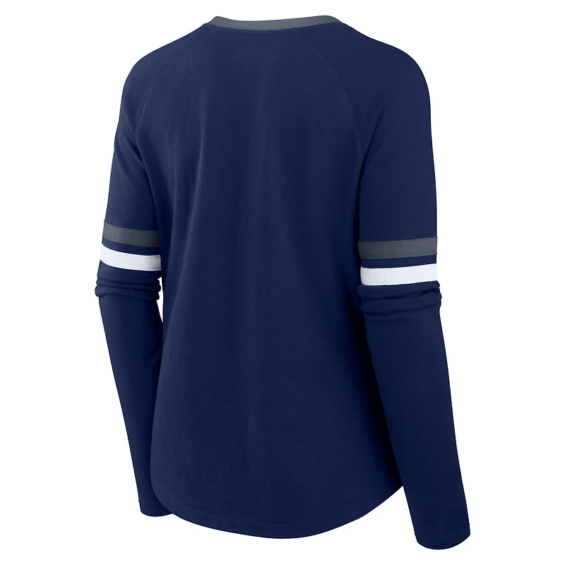 T-shirt à manches longues et col en V lacets pour femmes Fanatics Navy Dallas Cowboys grande taille Won & Done