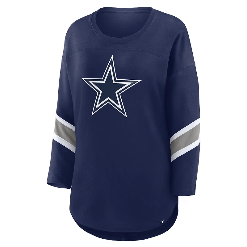 T-shirt Fanatics bleu marine à manches 3/4 pour femme des Cowboys de Dallas Redzone