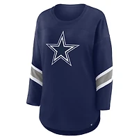 T-shirt Fanatics bleu marine à manches 3/4 pour femme des Cowboys de Dallas Redzone