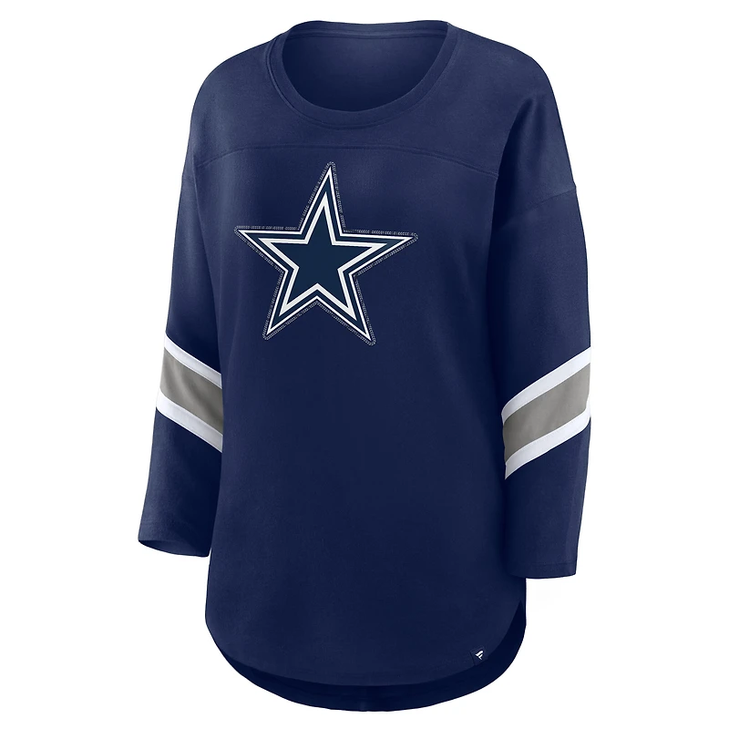 T-shirt Fanatics bleu marine à manches 3/4 pour femme, motif Redzone Bling des Cowboys de Dallas