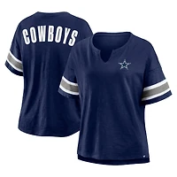 T-shirt Fanatics bleu marine pour femme, manches à rayures scintillantes et col cranté, Dallas Cowboys Redzone