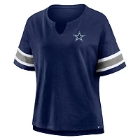 Women's Fanatics Navy Dallas Cowboys Redzone Bling Stripe Sleeve Notch Neck T-Shirt